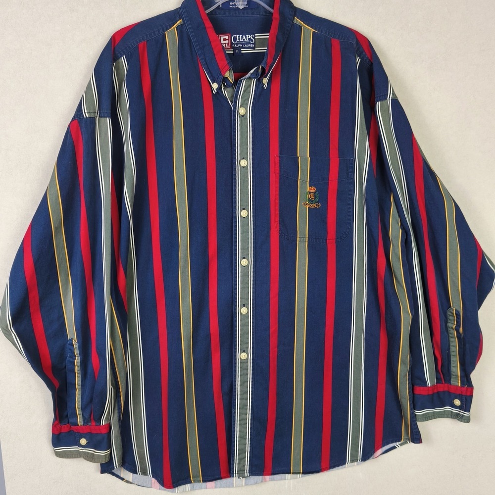 Vintage Chaps Ralph Lauren Shirt Mens XLarge Stripe Colorblock Button Down Crest